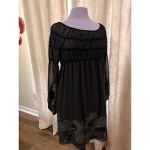 MSSP Black Sheer Long Sleeve Beaded Floral Embellished Mini Dress Size S